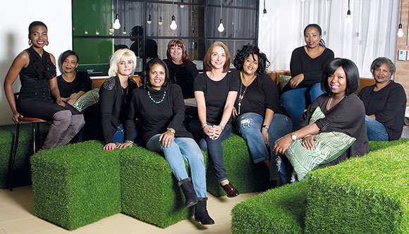 From left to right: Sharon Dibakoane, Christella Linberg, Christine Esteban, Mirriam Chetty, Charmaine Schönfeldt, Zita Helberg, Nomfundo Ngwenya, Mathapelo Mokoena, Mandisa Gebuza, Mirriam Karelse.
